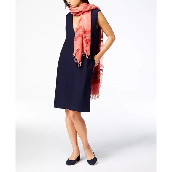 EILEEN FISHER Washable Stretch Crepe Deep V-Neck Dress in Midnight - Picture 2 of 13